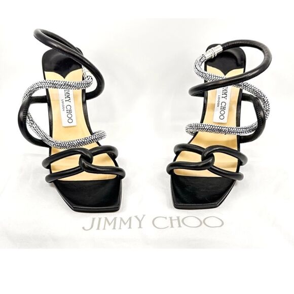 Jimmy Choo Lonnie 90 Crystal Embellished Leather Sandals Ankle Strap Heel Sandal - Picture 5 of 11